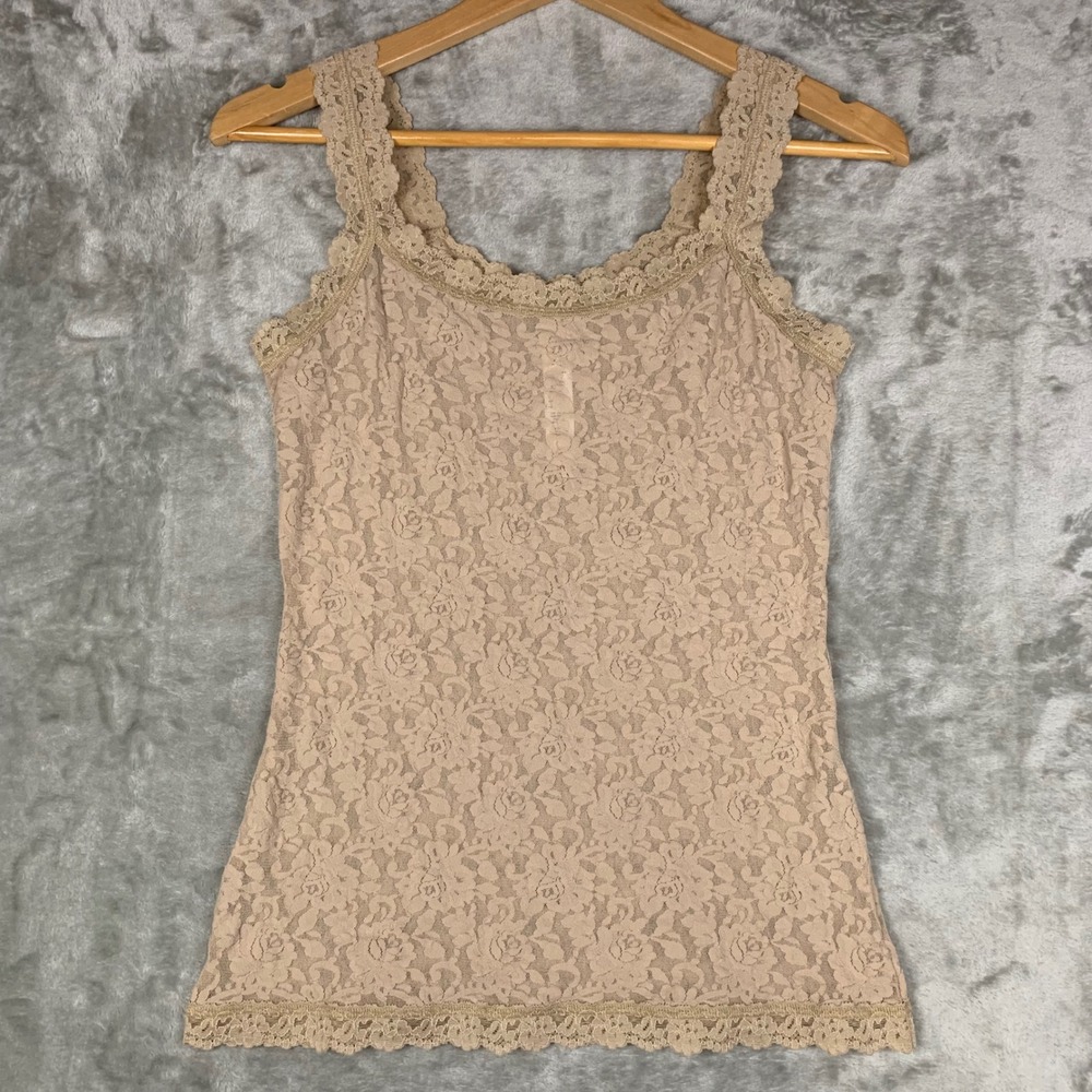 Hanky Panky Signature Floral Lace Cami Camisole Tank Top Womens M Sheer Tan Chai